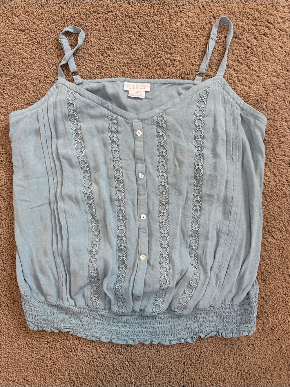 Light Blue Lace-Trim Spaghetti Strap Tank Top - Women